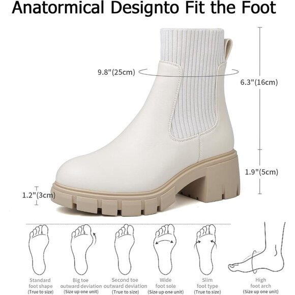 Women's Chelsea Platform Off White Ankle Boots Stylish Comfortable Slip On Shoes - Picture 5 of 7